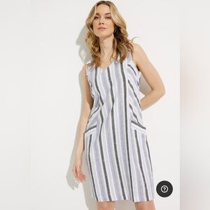 Charlie B striped Vneck sleeveless linen viscose sleeveless dress Large pockets